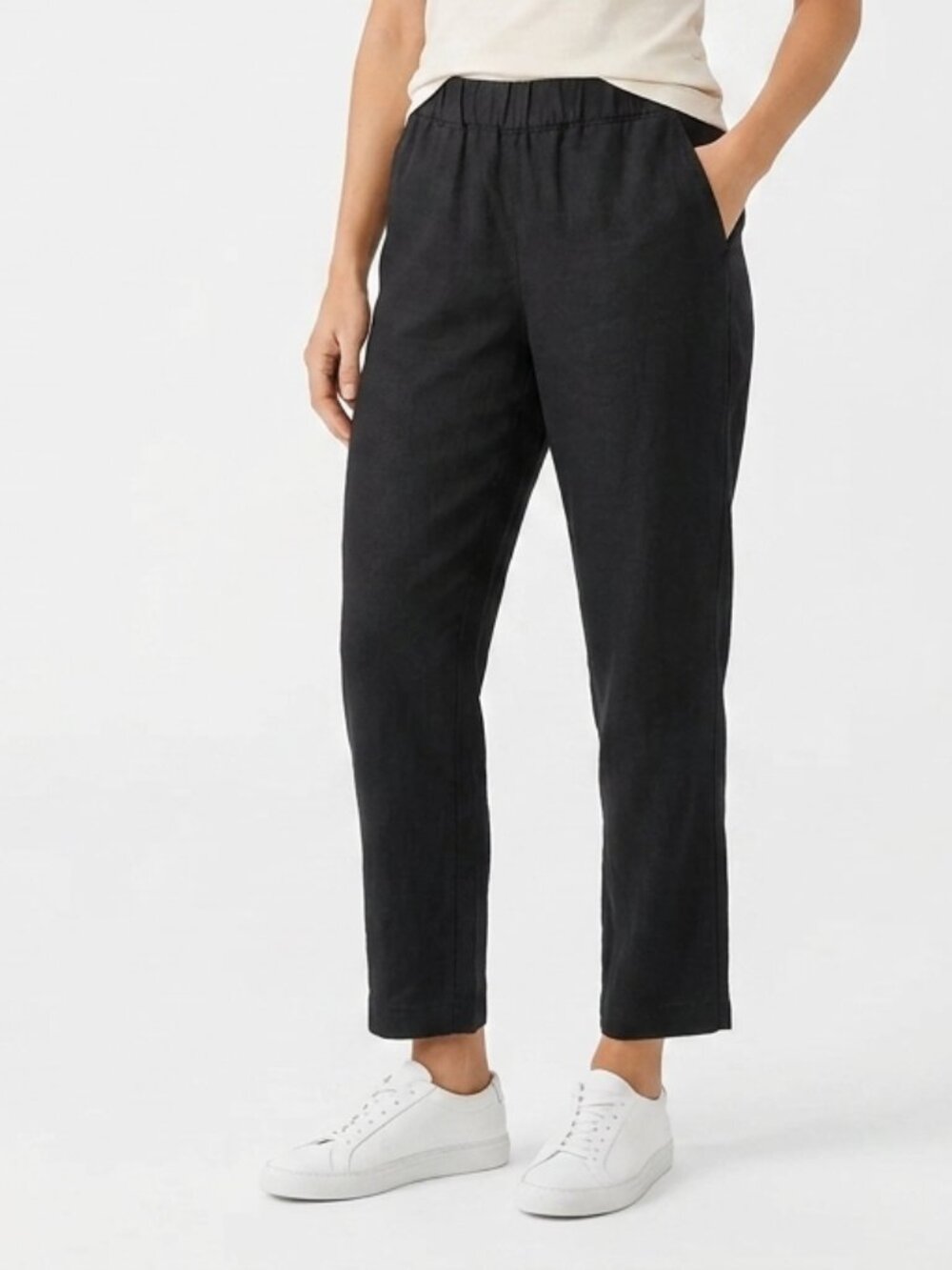 DKNY Elastic Waistband Pull On Linen Ankle Pant- Sz. Sm